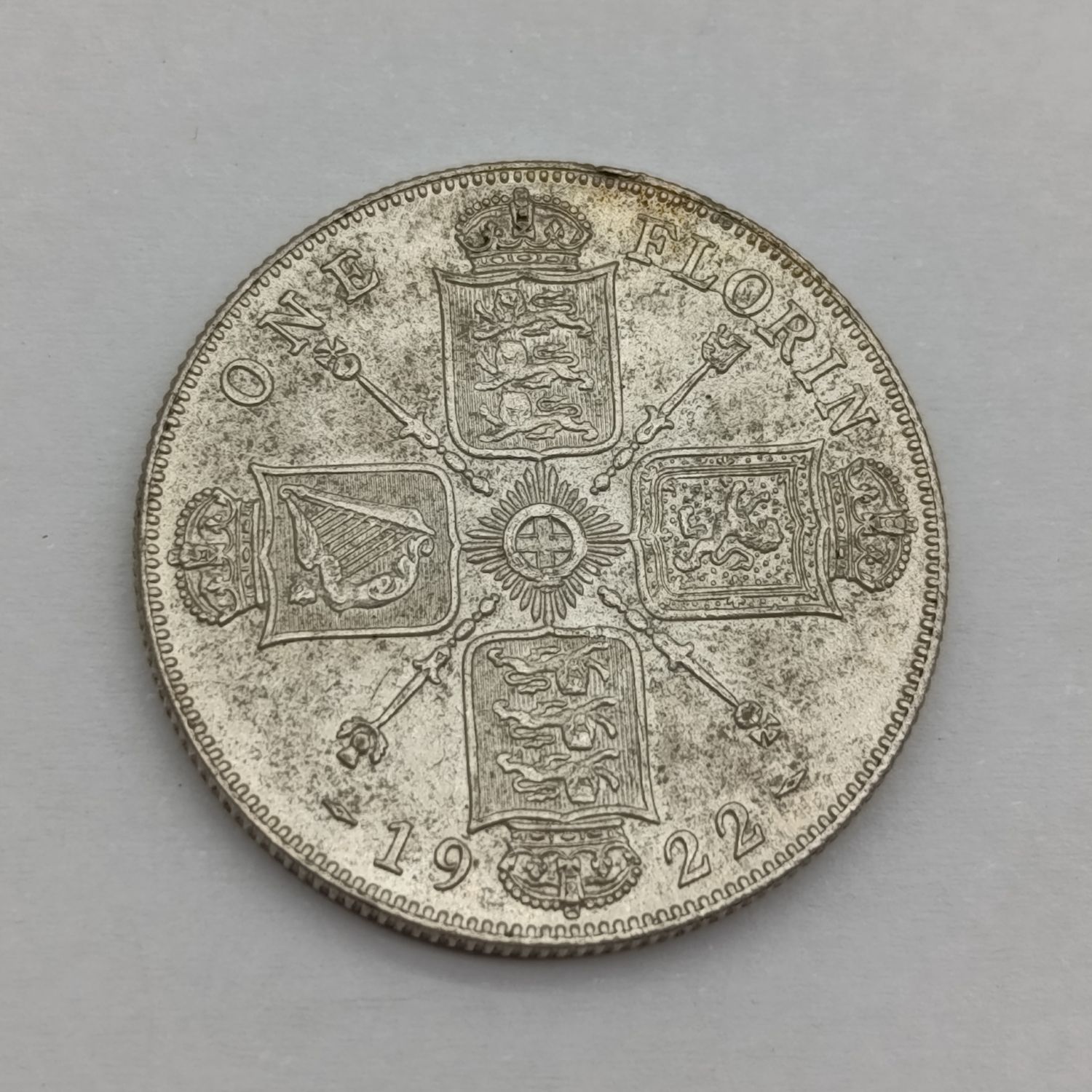 Great Britain 1922 Flovin with die crack through the word Florin UNC with a few nicks