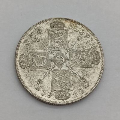 Great Britain 1922 Flovin with die crack through the word Florin UNC with a few nicks
