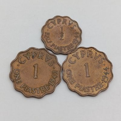 Cyprus 1942 &amp; 1944 Paistres plus 1944 half piastre