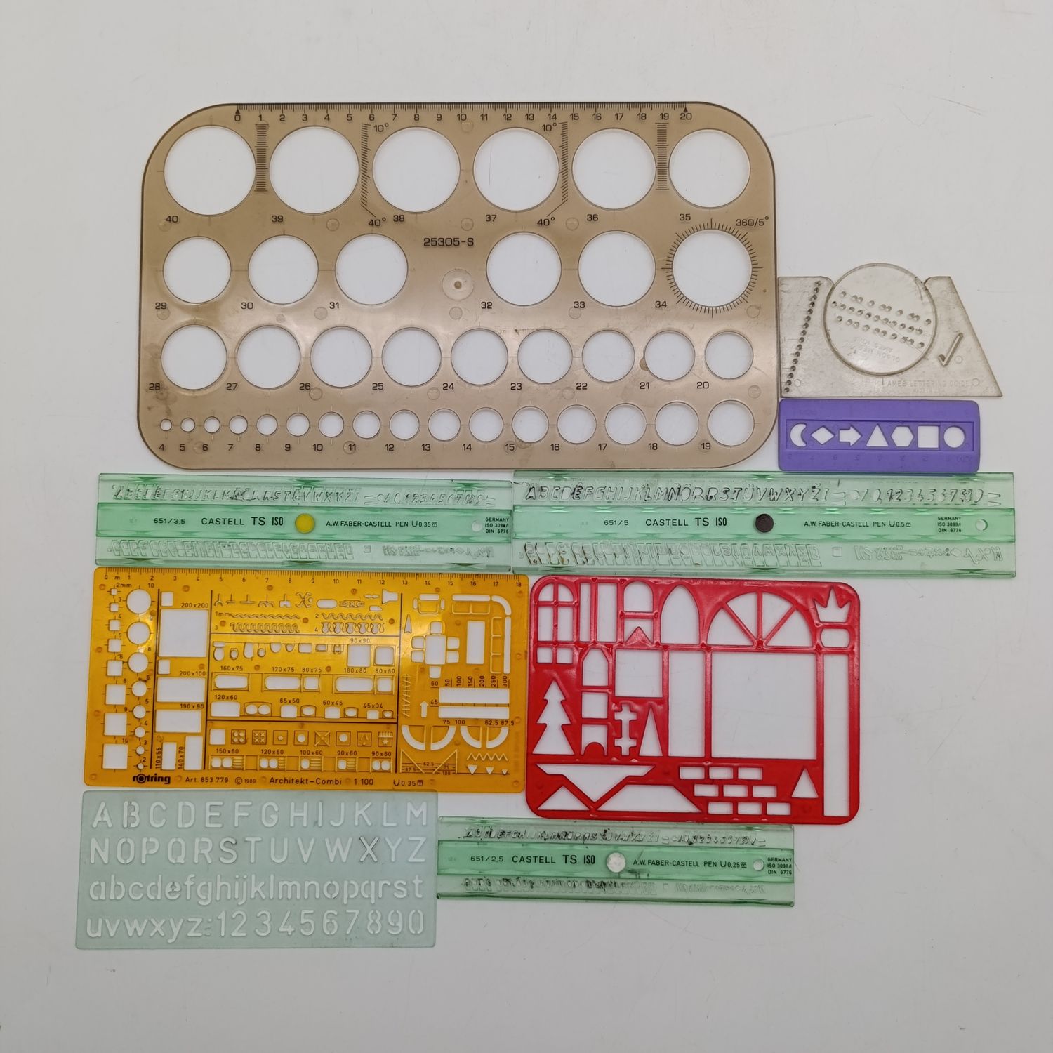 Lot of vintage technical drawing stencils