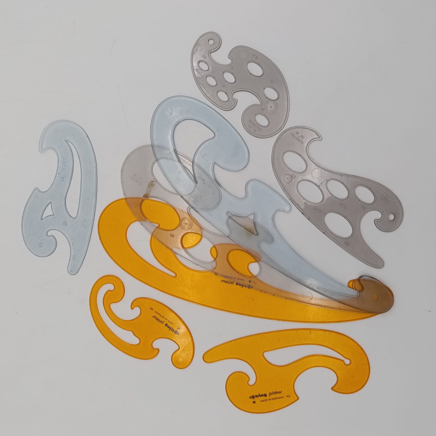 Lot of vintage French curves technical drawing instruments