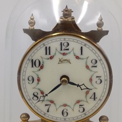 Vintage Koma 400 day anniversary dome clock with glass dome - not working - suspension spring broken