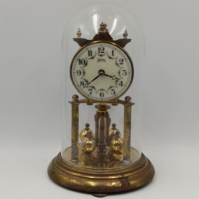 Vintage Koma 400 day anniversary dome clock with glass dome - not working - suspension spring broken