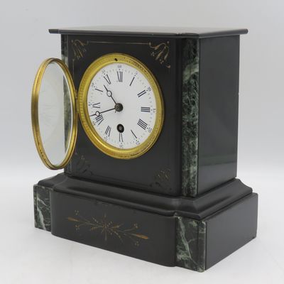 Antique Mechanical mantel clock with marble case - runs and stops