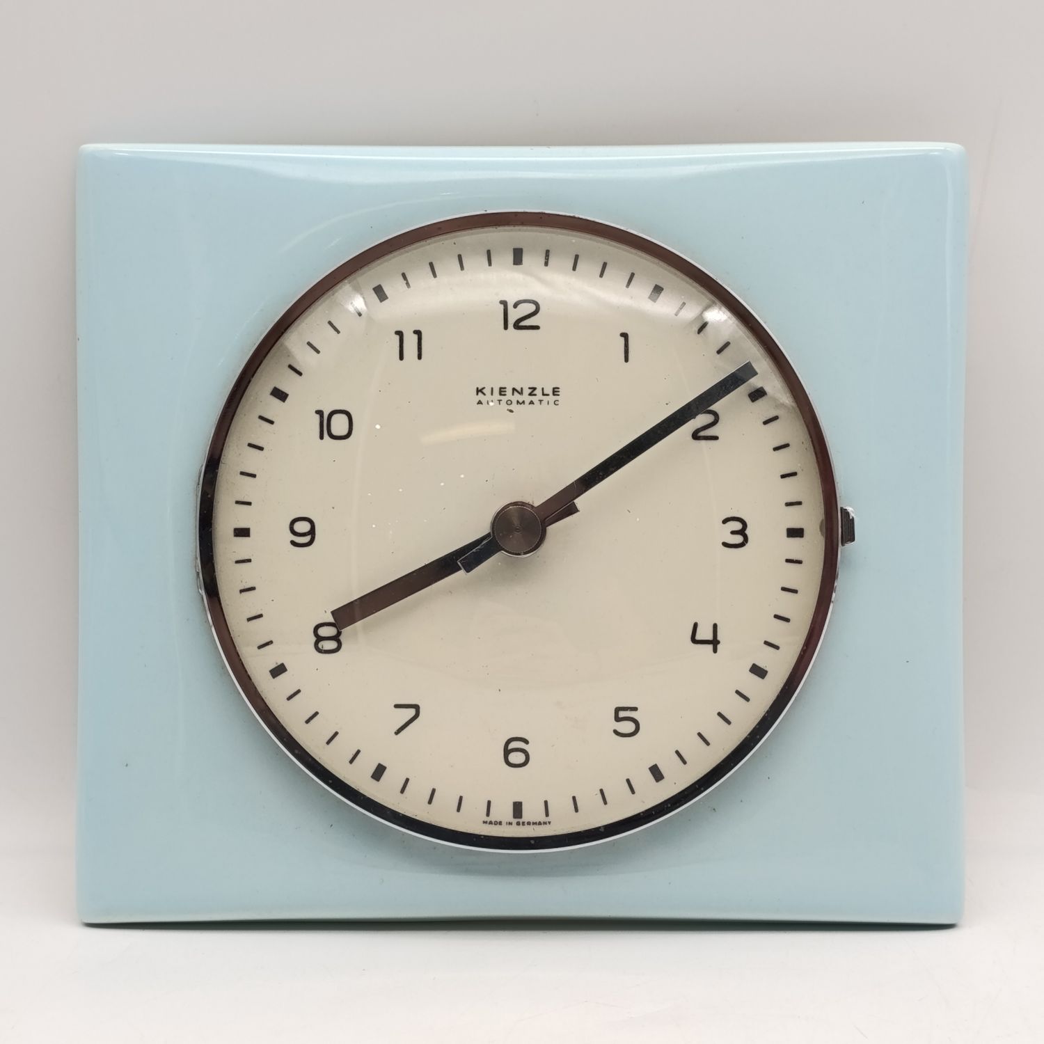 Vintage German Kienzle Automatic porcelain wall clock - turquoise - excellent condition - movement not functioning properly