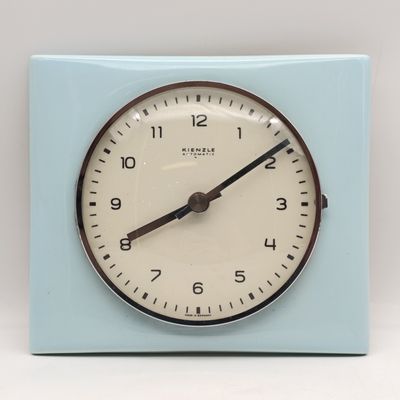 Vintage German Kienzle Automatic porcelain wall clock - turquoise - excellent condition - movement not functioning properly