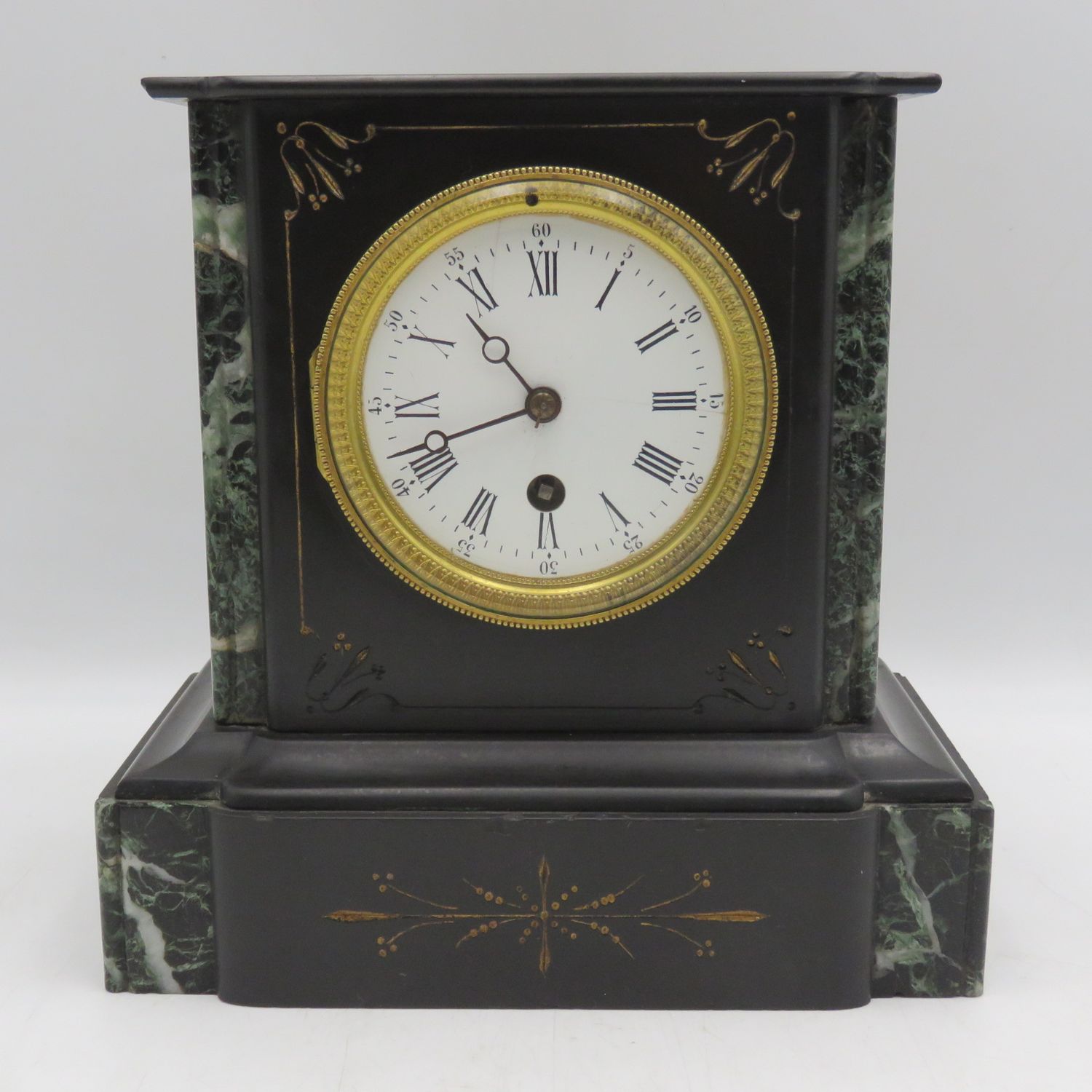Antique Mechanical mantel clock with marble case - runs and stops
