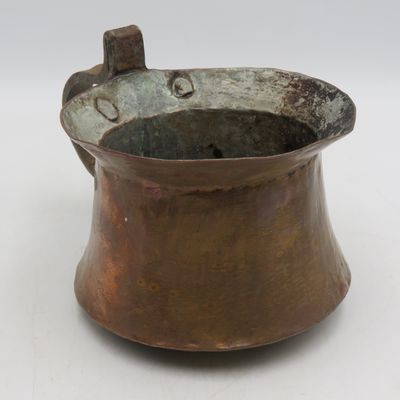 Antique hammered copper coffee pot with iron handle