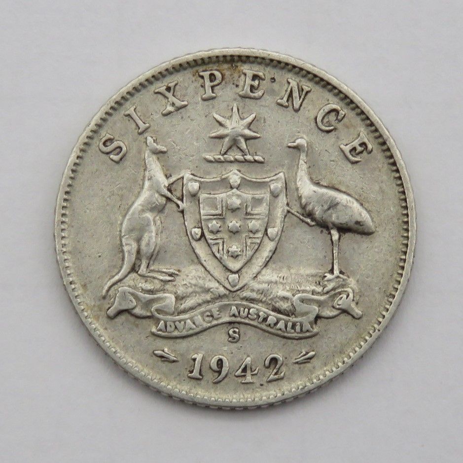 1942 Australia sixpence - S mintmark