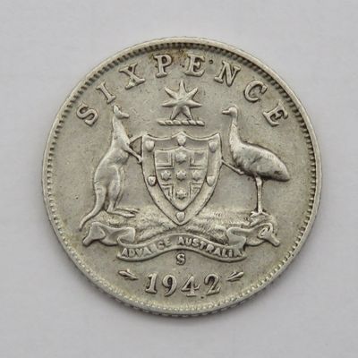 1942 Australia sixpence - S mintmark