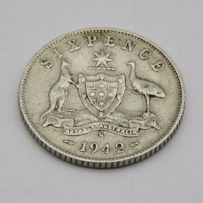 1942 Australia sixpence - S mintmark