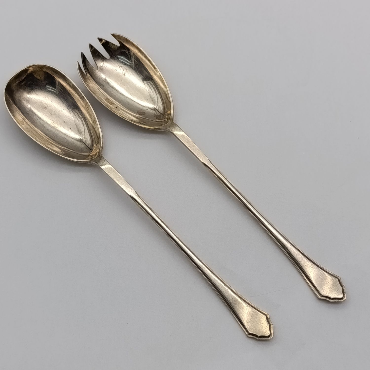 Antique Mappin and Webb silver plated salad serving spoons