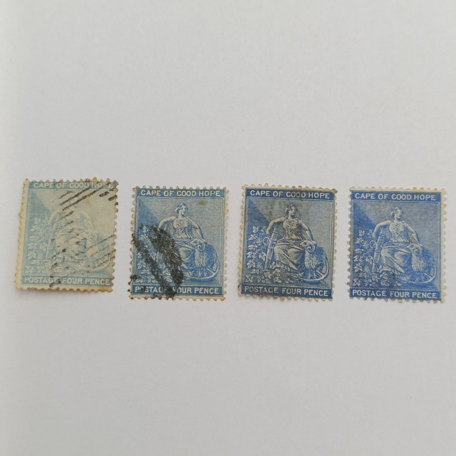 Cape of Good Hope 4 x four pence stamps in different shades of blue