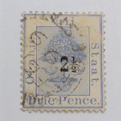 Oranje Vriy Staat 3 x three pence stamps with different 2 1/2d  overstamps
