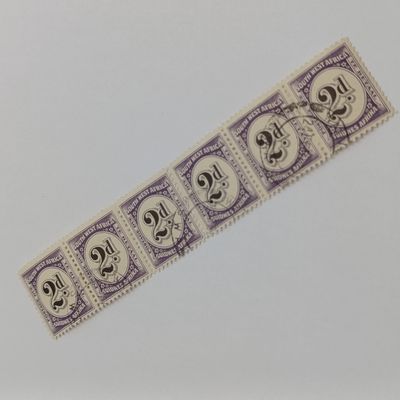 South West Africa SACC 48 Strip of 6 x 2d postage due stamps used