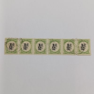 South West Africa SACC 46 Strip of 6 x 1/2d postage due stamps used