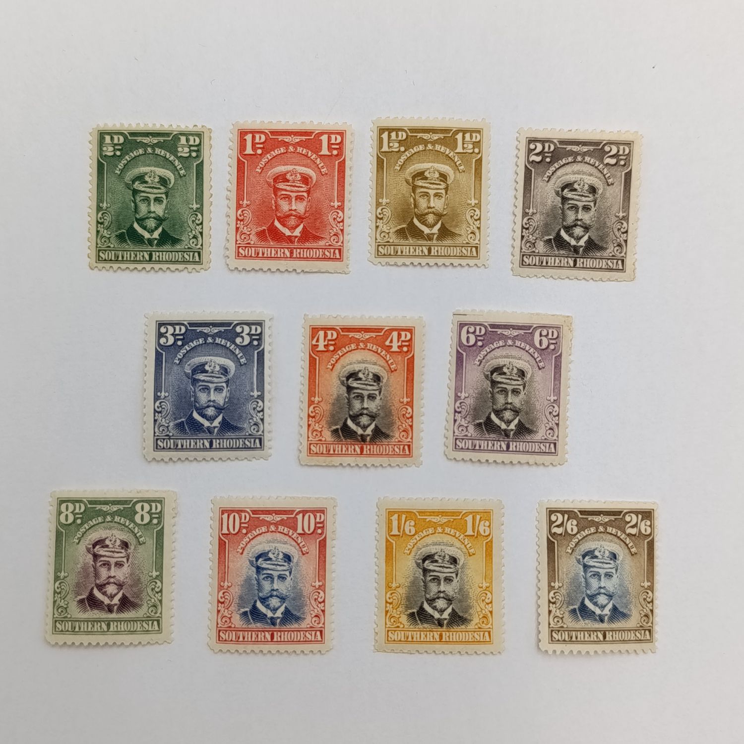 1924 Southern Rhodesia Lot of 11 mint hinged King George 5 definitive issue stamps
