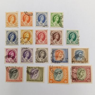 Rhodesia &amp; Nyasaland 1954 Definitive issue Lot of 18 used stamps