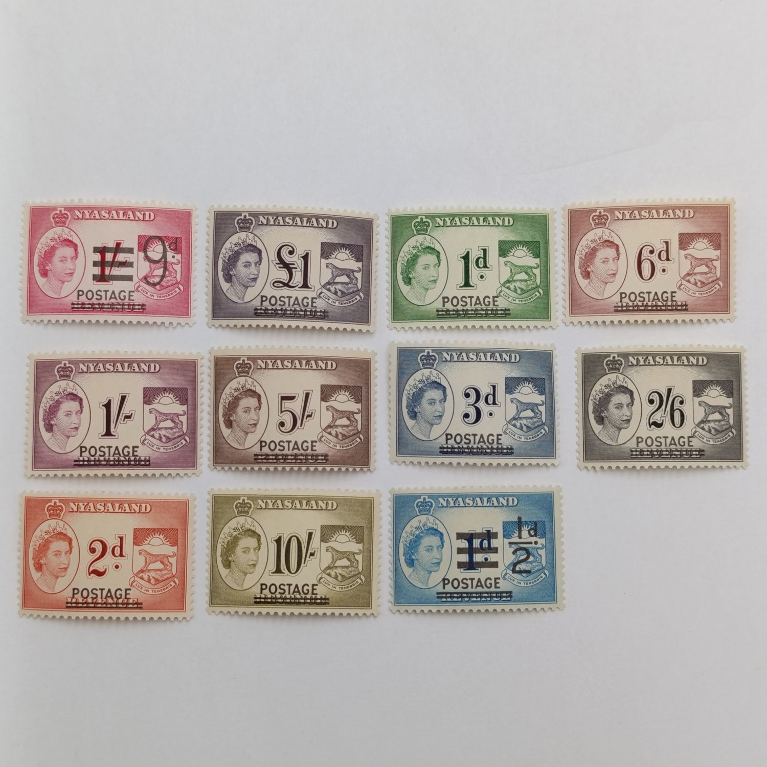 1963 Nyasaland Revenue stamps opt postage - 1 d &amp; 1/ Surcharged