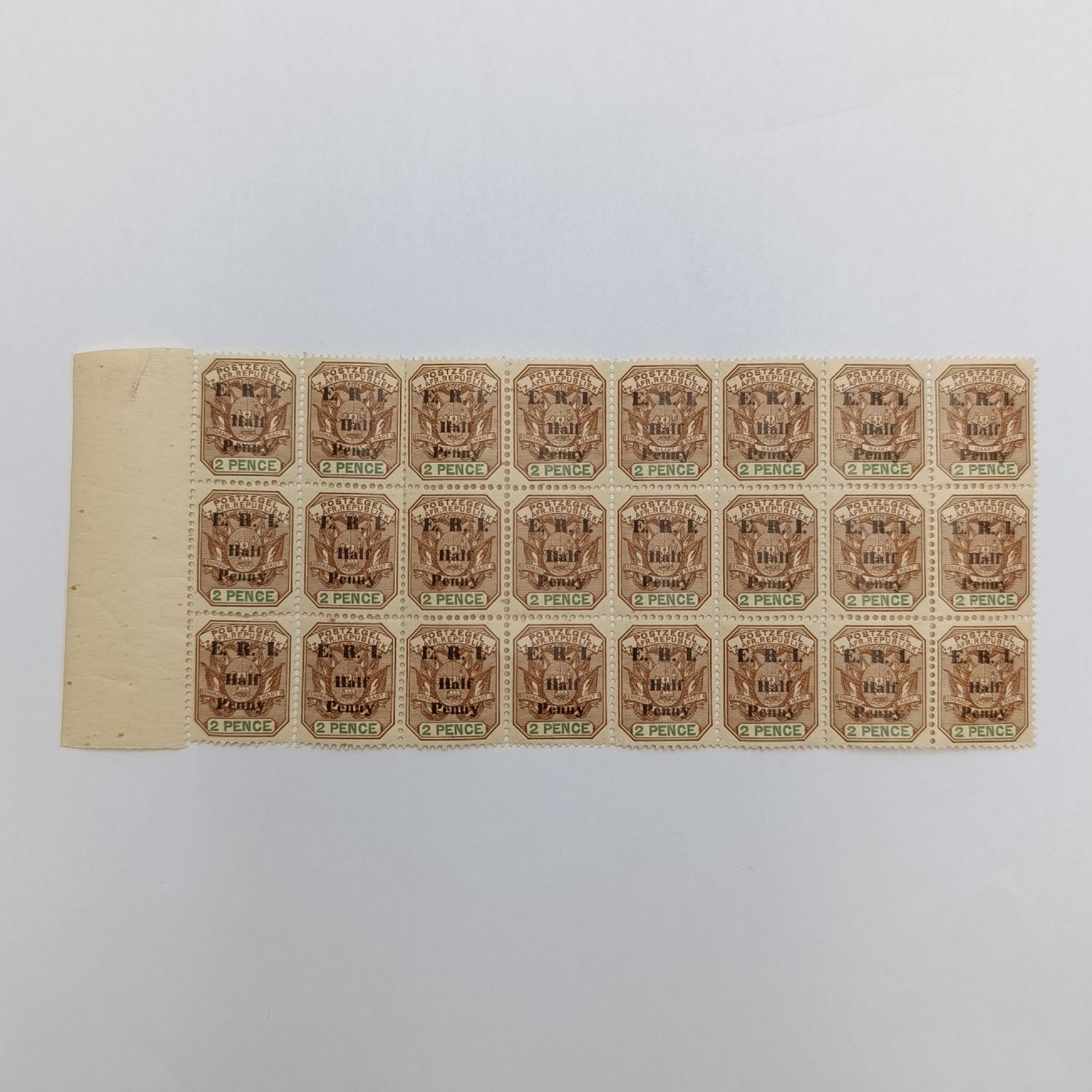 ZAR SACC 249 block of 24 mint stamps - 2 pence overprinted E.R.I. half penny