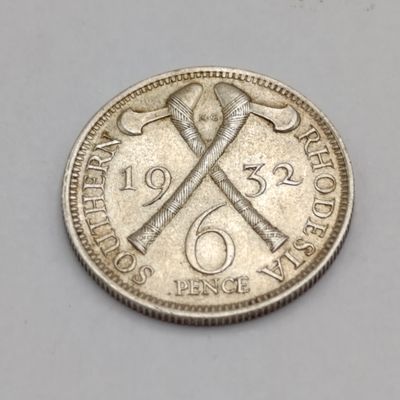 Southern Rhodesia 1932 sixpence AU + with mint lustre
