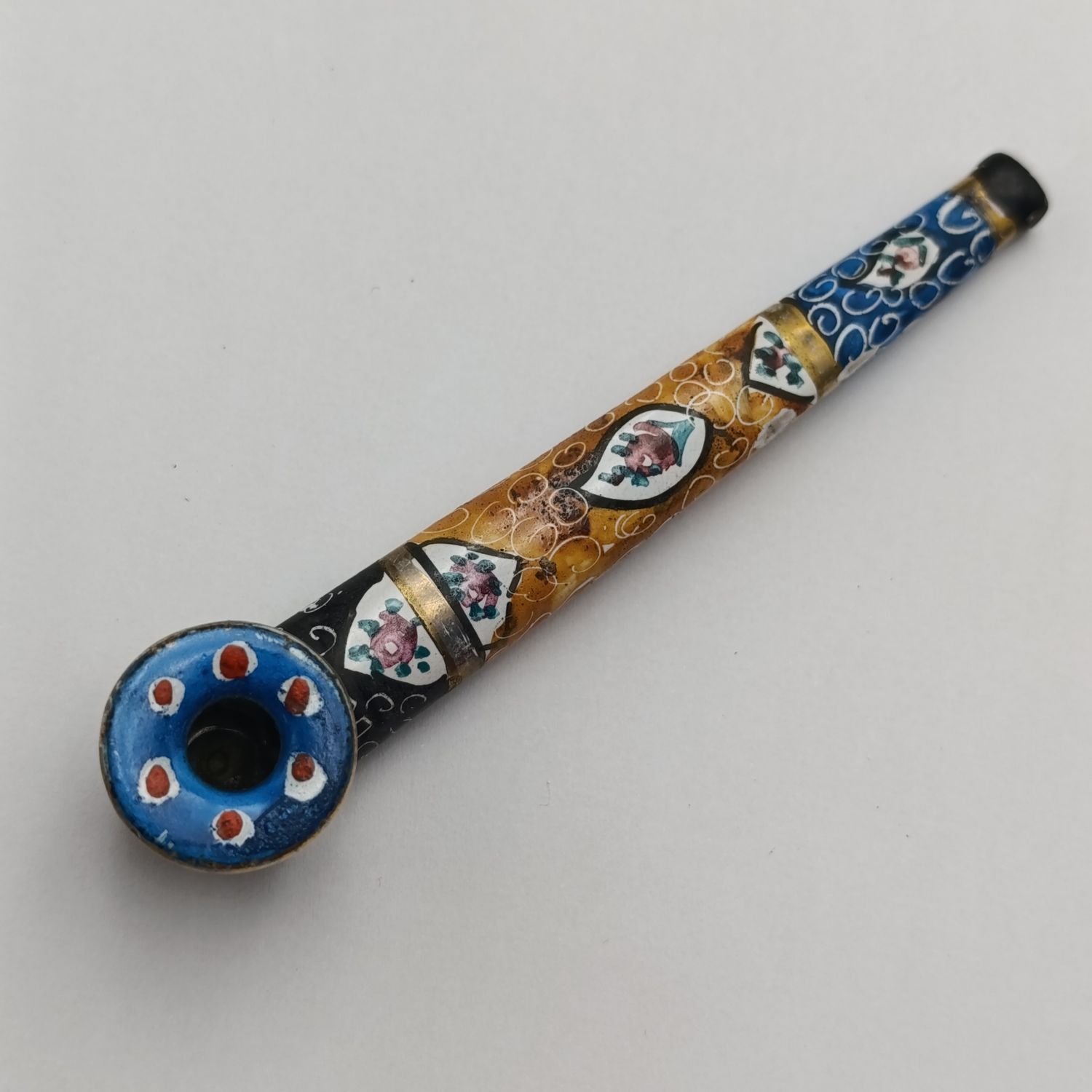 Vintage handpainted cloisonne style enamelled smoking pipe