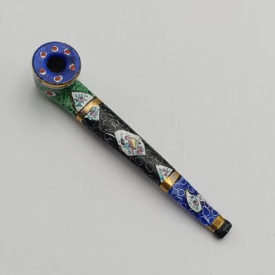 Vintage handpainted cloisonne style enamelled smoking pipe