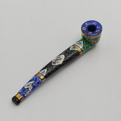 Vintage handpainted cloisonne style enamelled smoking pipe
