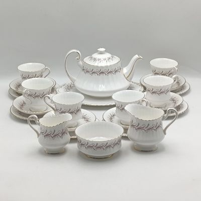 Vintage Paragon Harmony Porcelain tea set - 6 trios, teapot with lid, serving dish, sugar bowl, milk jug and cream jug