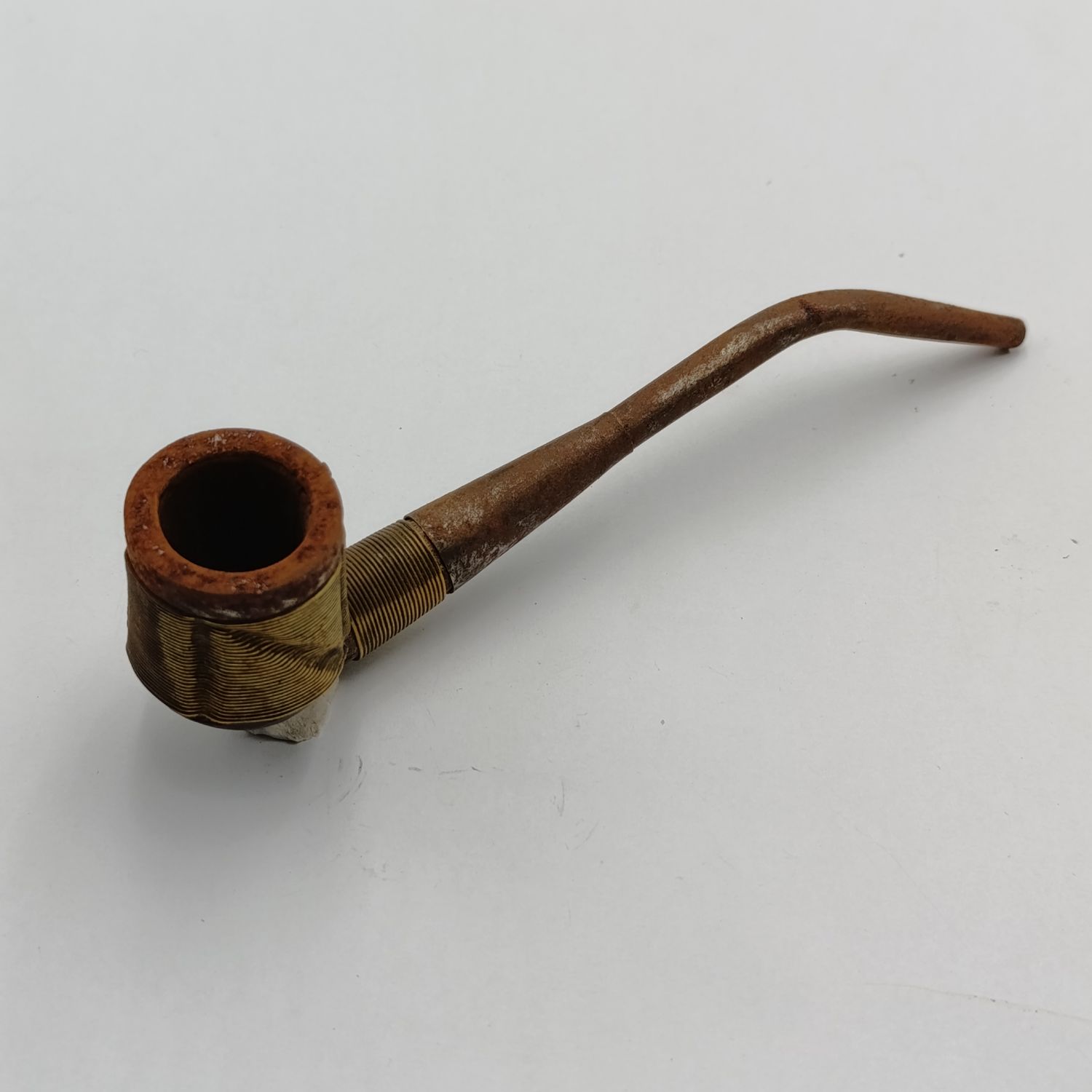 Vintage Herero - Bantu - tribe brass and wooden smoking pipe
