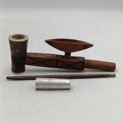 Antique wooden and metal smoking pipe from Chokwe tribe