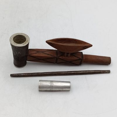 Antique wooden and metal smoking pipe from Chokwe tribe