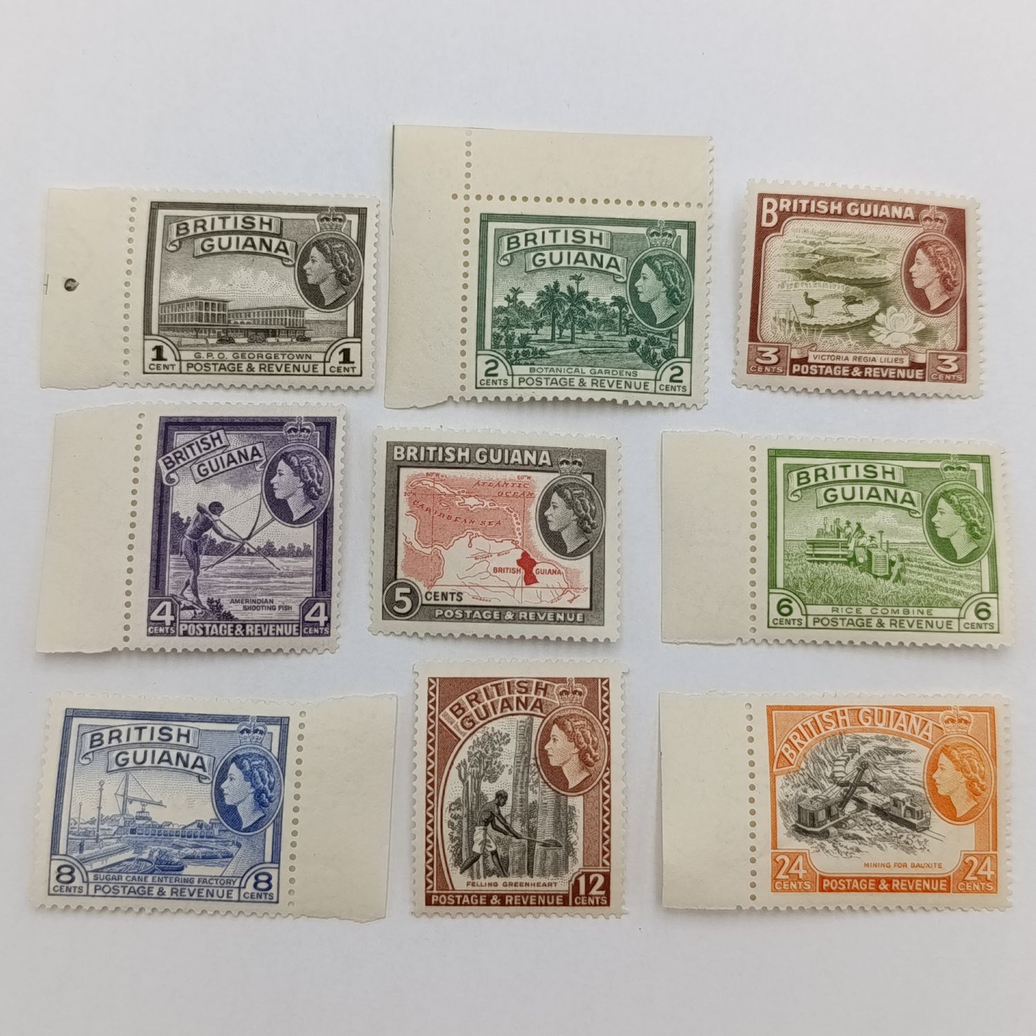 British Guiana Lot of 9 Mint stamps with QE2