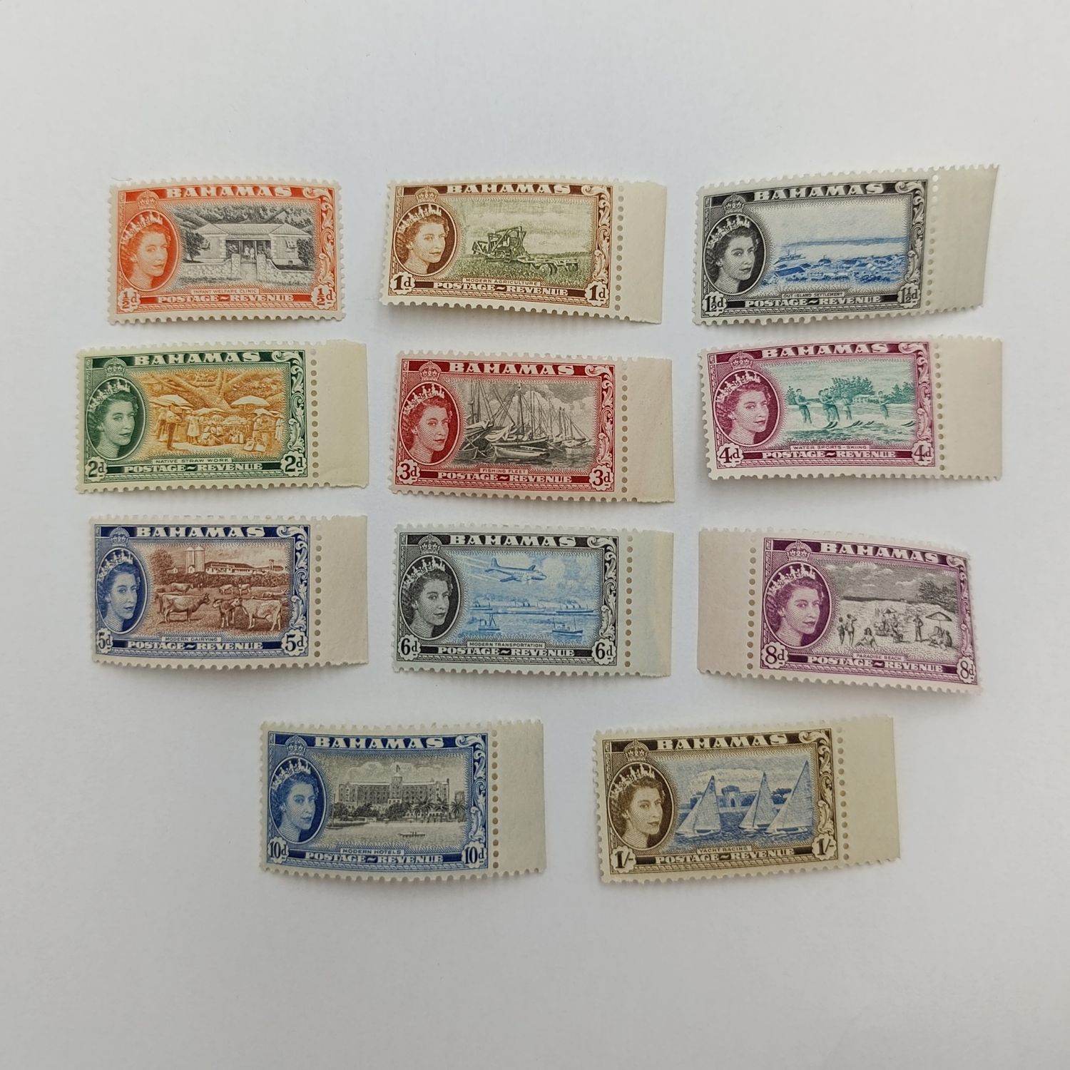 1954 Bahamas definitive issue mint 1/2d to 1 shilling (11 stamps)