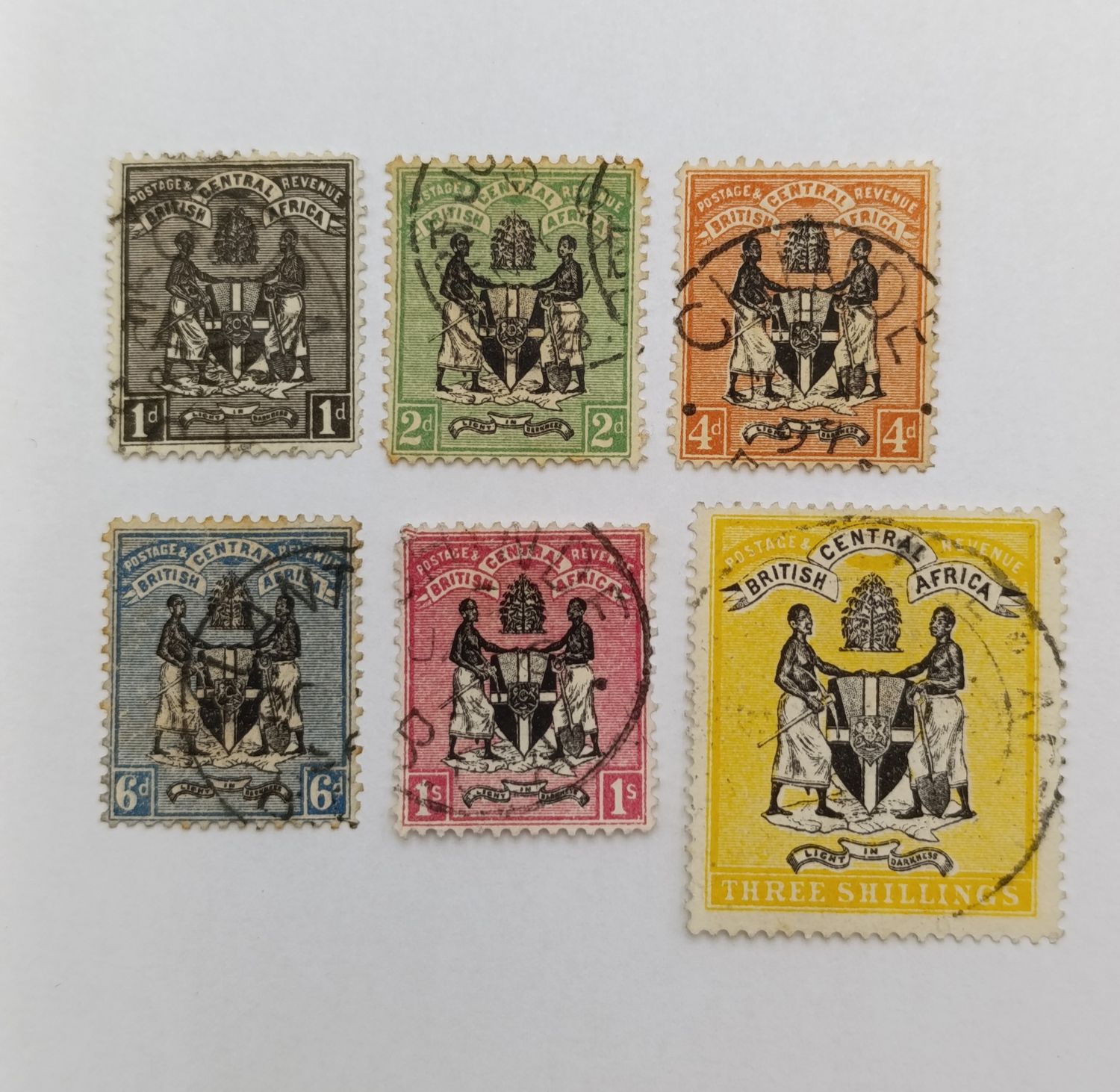 Lot of 6 British Central Africa 1896 stamps - up to 3 Shillings