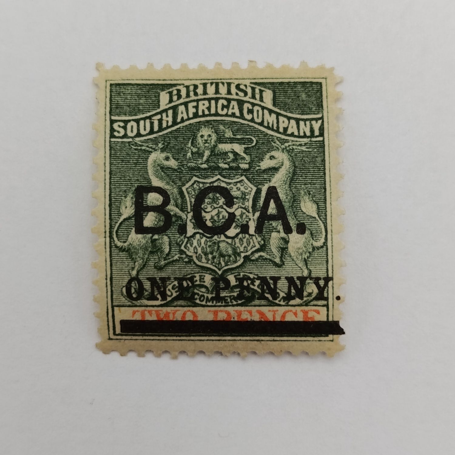 BSA Company Two pence stamp overprinted BCA one penny MH
