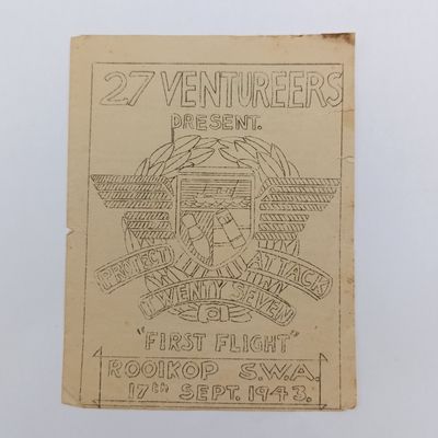 WW2 1943 Program for a show presented by the AIRBORNE (VENTUREERS) at Rooikop base, South West Africa