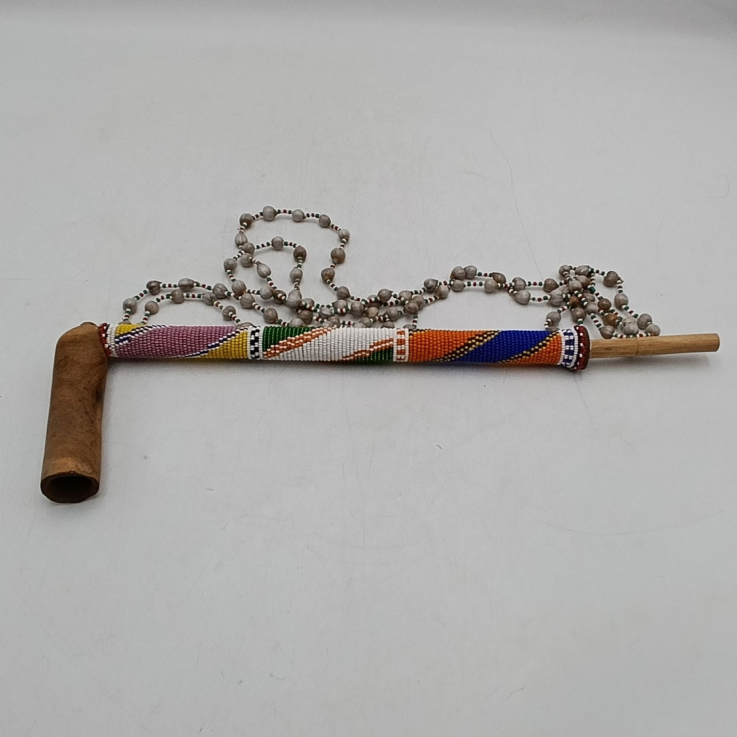 Vintage long wooden Zulu smoking pipe from AC Logie collection