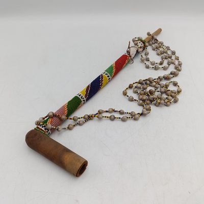 Vintage long wooden Zulu smoking pipe from AC Logie collection