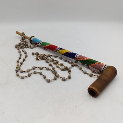 Vintage long wooden Zulu smoking pipe from AC Logie collection