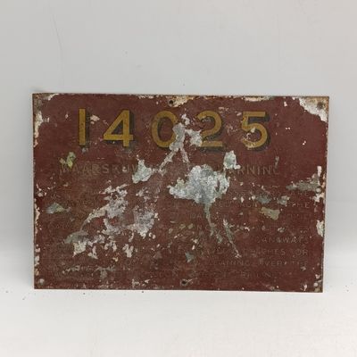 Vintage SA Railways #14025 passenger train warning plate