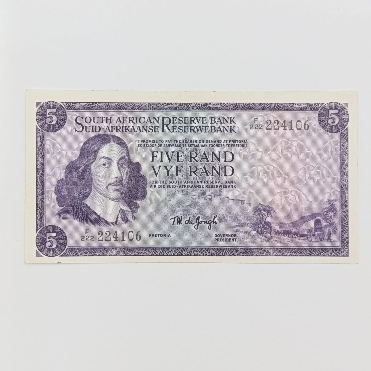 South Africa De Jongh 1st isssue R5 banknote AU