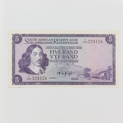 South Africa De Jongh 1st isssue R5 banknote AU