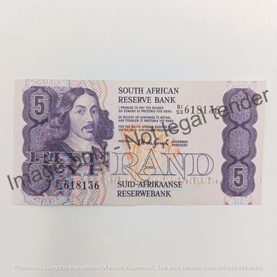 South Africa TW de Jongh 4th issue R5 banknote UNC (clip impression)