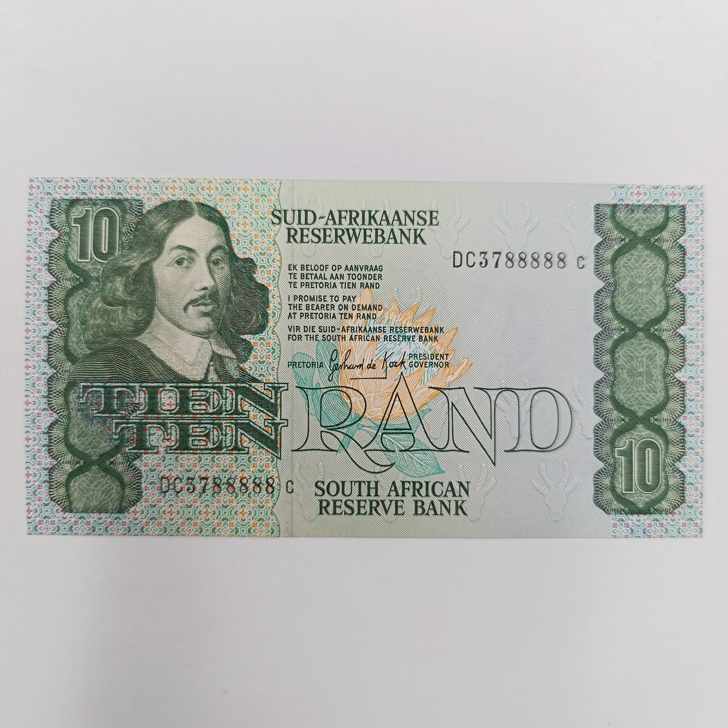 South Africa GPC de Kock 3rd issue R10 banknote - number ending in 88888 - uncirculated