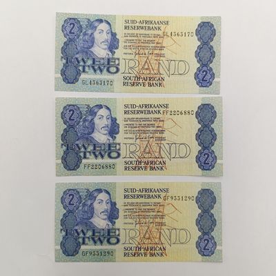 South Africa GPC de Kock 3rd issue R2 banknotes with numbers ending 40, 50, 60, 70, 80, 90 UNC or close