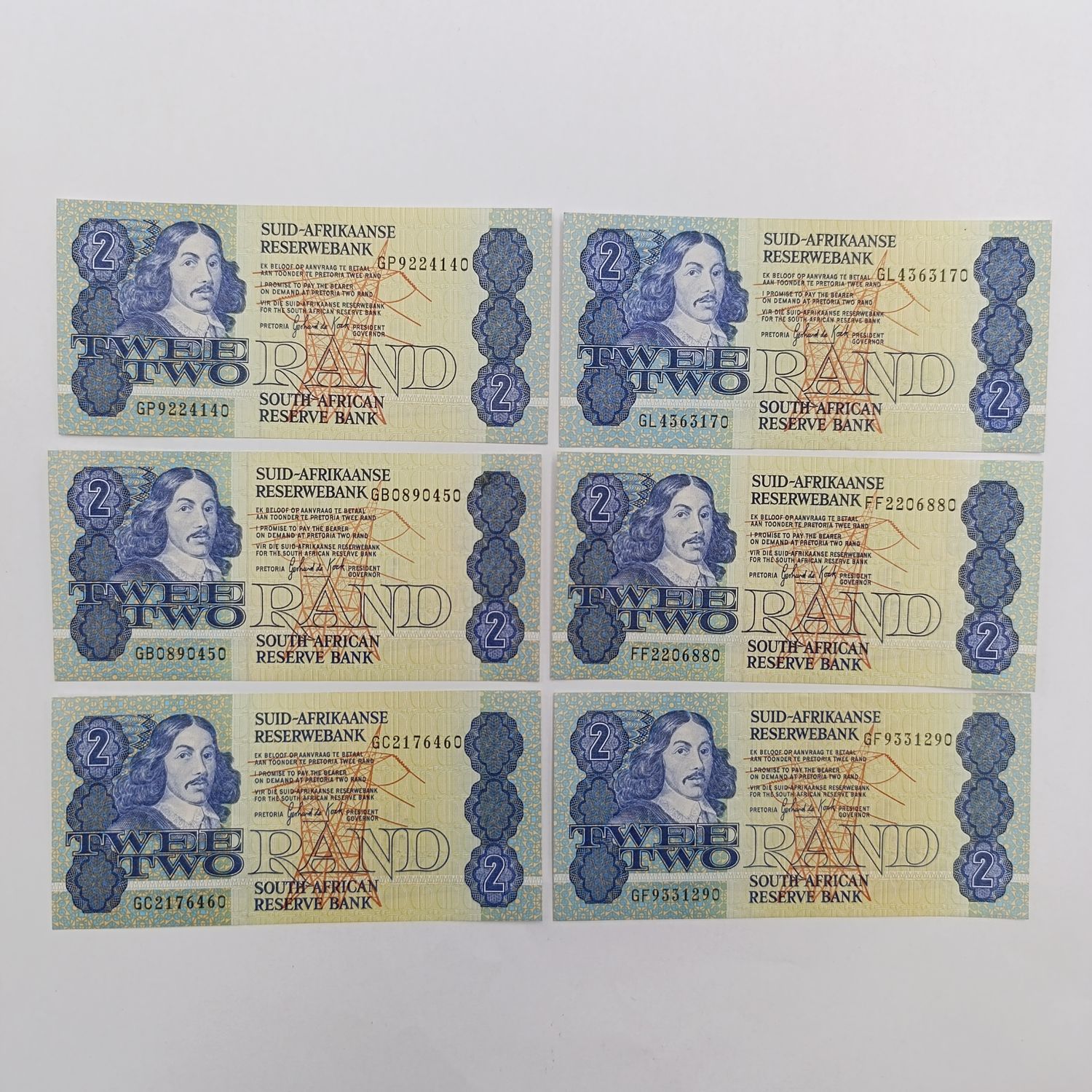 South Africa GPC de Kock 3rd issue R2 banknotes with numbers ending 40, 50, 60, 70, 80, 90 UNC or close