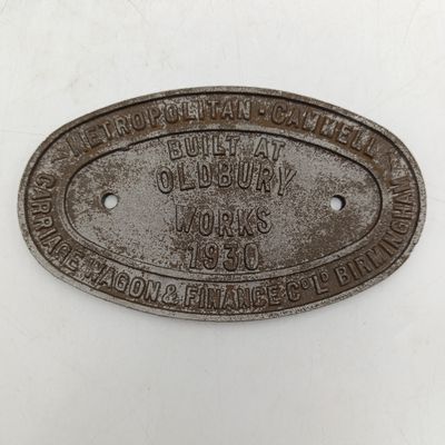 1930 Metropolitan - Cammell carriage wagon and finance coach builder cast iron plate