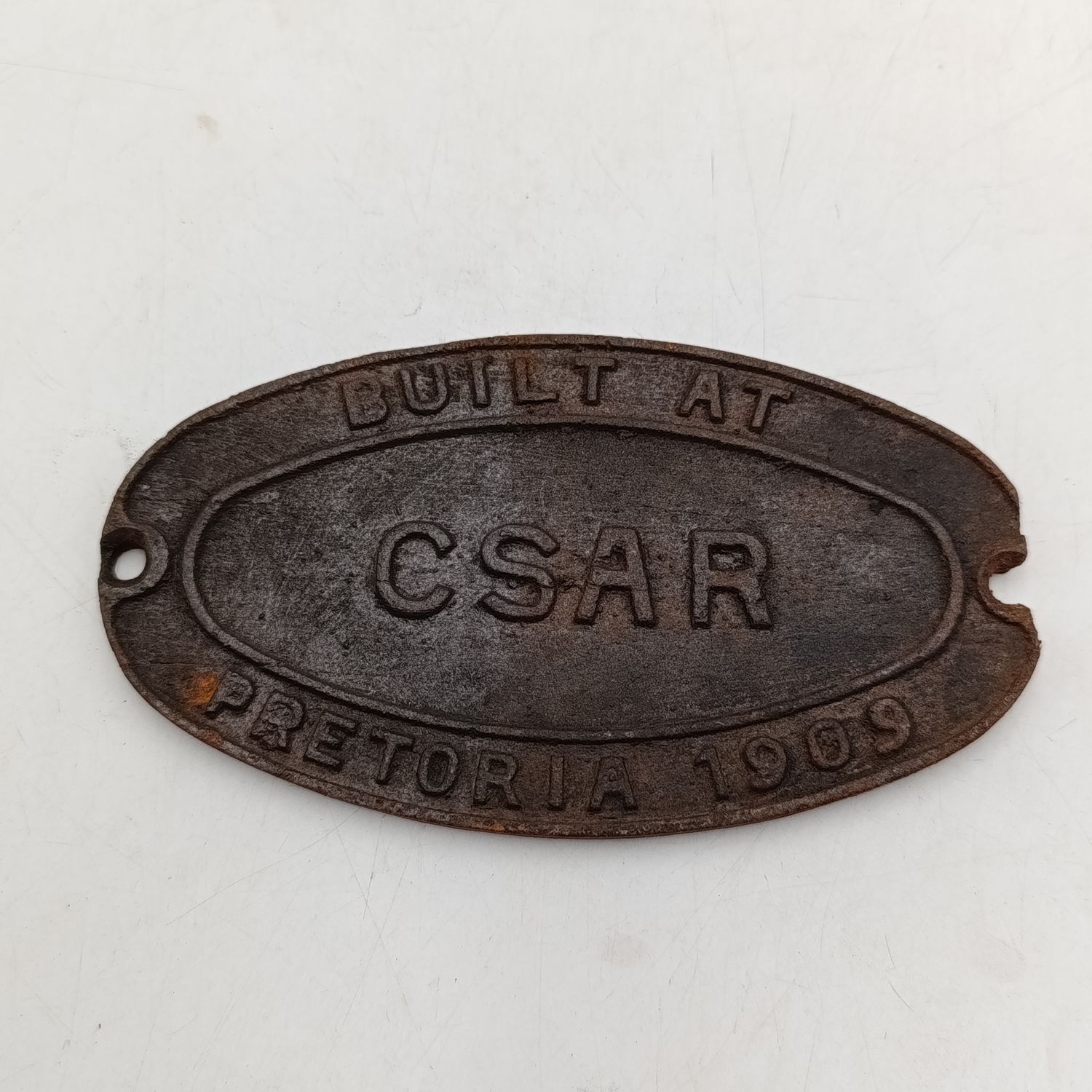 1909 Central South African Railways Pretoria cast iron builders plate - 16.5cm x 9cm