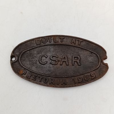 1909 Central South African Railways Pretoria cast iron builders plate - 16.5cm x 9cm